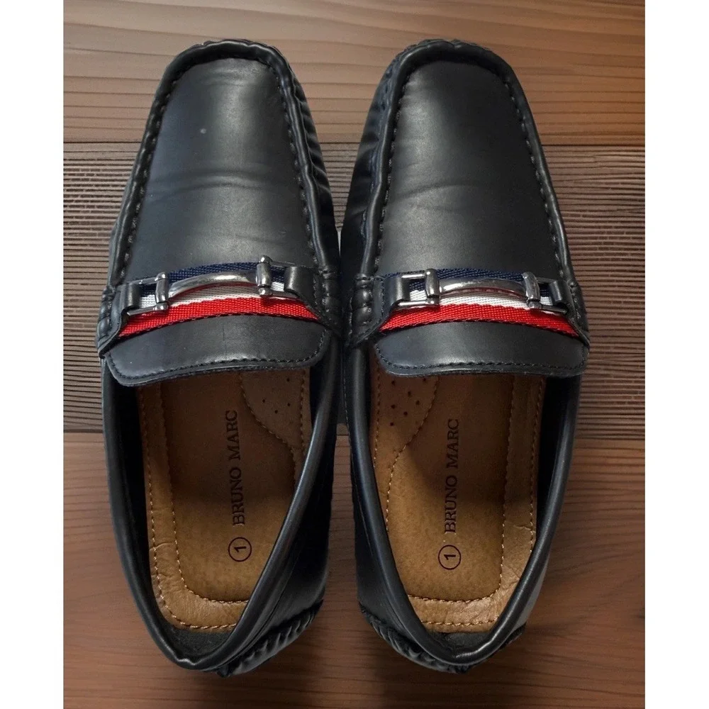 Bruno Marc Kids Black Bit Loafers SBLS218K Slip On Dress Shoes Size 1